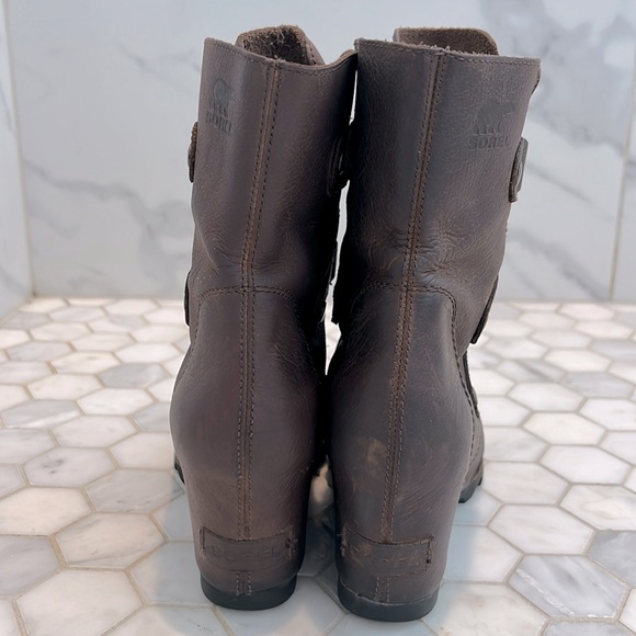 SOREL Joan of Arctic ll Wedge Tobacco Brown Leather Mid Boot Waterproof Bootie - Picture 6 of 14